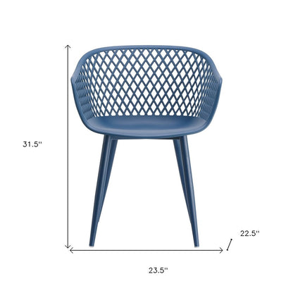 Set of Two Blue Heavy Duty Plastic Dining Arm Chairs HomeRoots