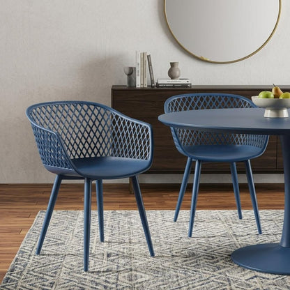 Set of Two Blue Heavy Duty Plastic Dining Arm Chairs HomeRoots