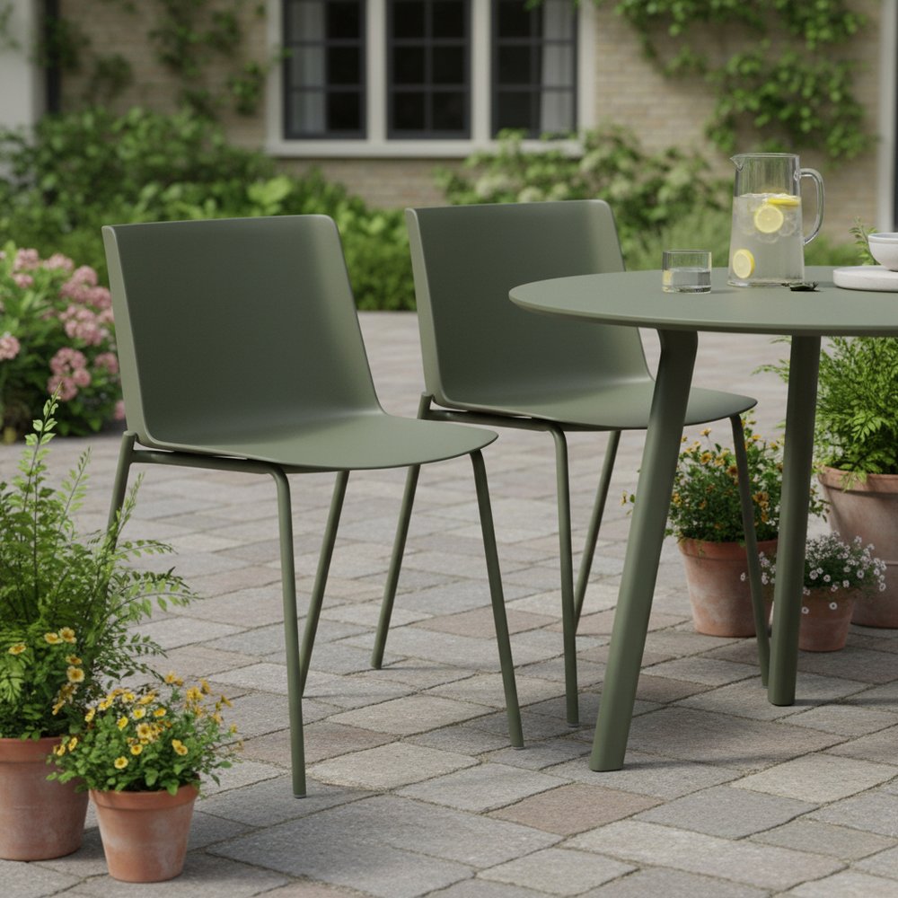 Set of Two Green Heavy Duty Plastic Outdoor Dining Chairs HomeRoots