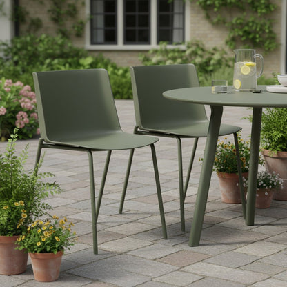 Set of Two Green Heavy Duty Plastic Outdoor Dining Chairs HomeRoots