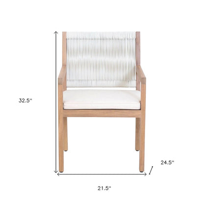 Natural And White Faux Leather Dining Arm Chair HomeRoots
