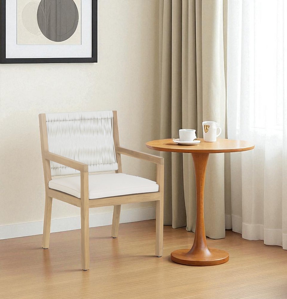 Natural And White Faux Leather Dining Arm Chair HomeRoots