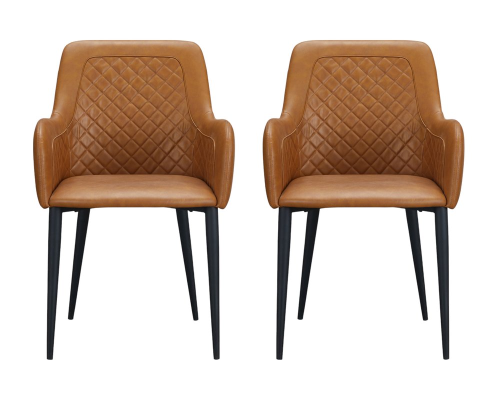Set of Two Tan and Black Tufted Faux Leather Dining Arm Chairs HomeRoots