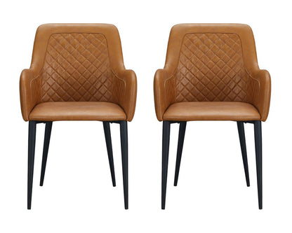 Set of Two Tan and Black Tufted Faux Leather Dining Arm Chairs HomeRoots