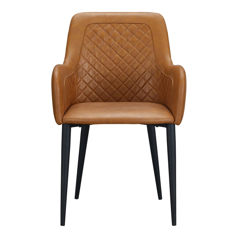 Set of Two Tan and Black Tufted Faux Leather Dining Arm Chairs HomeRoots