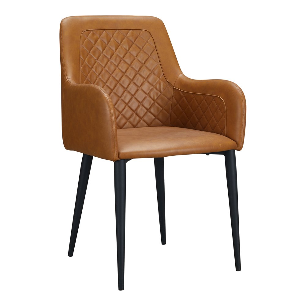 Set of Two Tan and Black Tufted Faux Leather Dining Arm Chairs HomeRoots