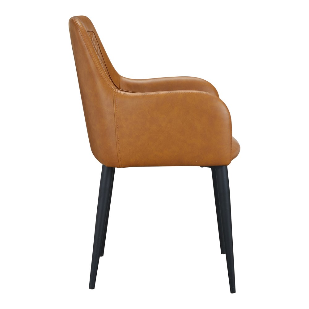 Set of Two Tan and Black Tufted Faux Leather Dining Arm Chairs HomeRoots