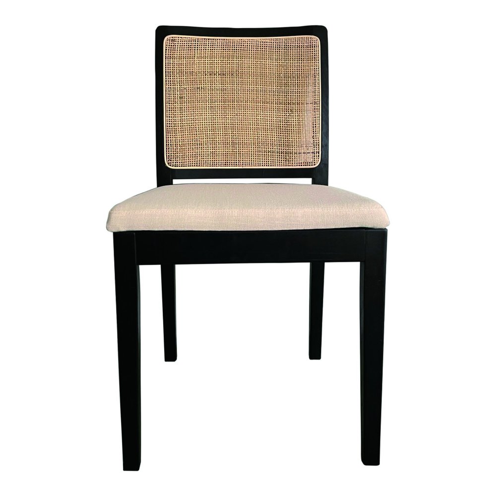 Set of Two Black And Cream Fabric Dining Side Chairs HomeRoots