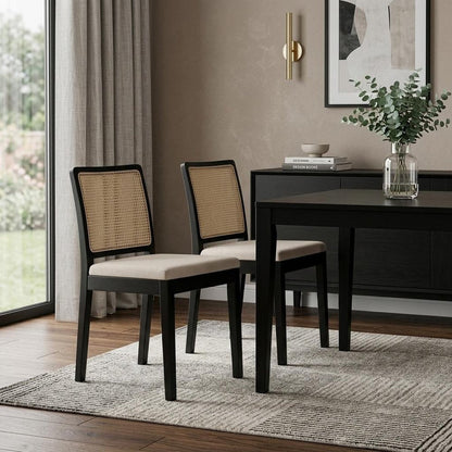 Set of Two Black And Cream Fabric Dining Side Chairs HomeRoots