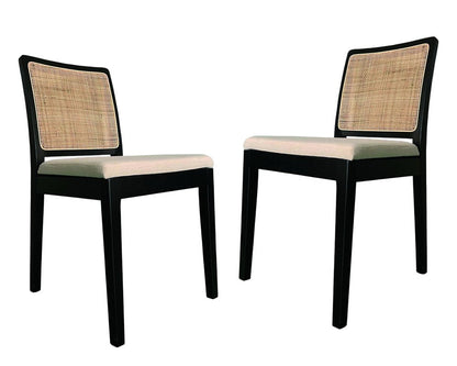 Set of Two Black And Cream Fabric Dining Side Chairs HomeRoots