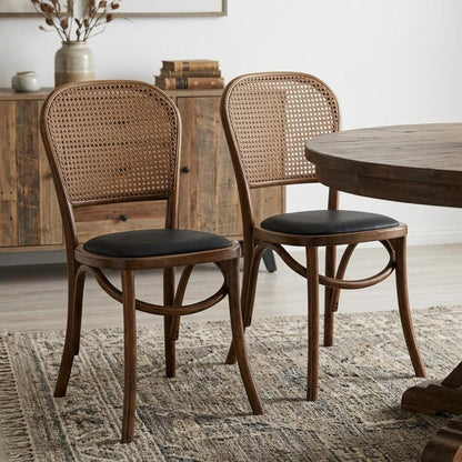 Set of Two Brown And Black Faux Leather Open Back Dining Side Chairs HomeRoots