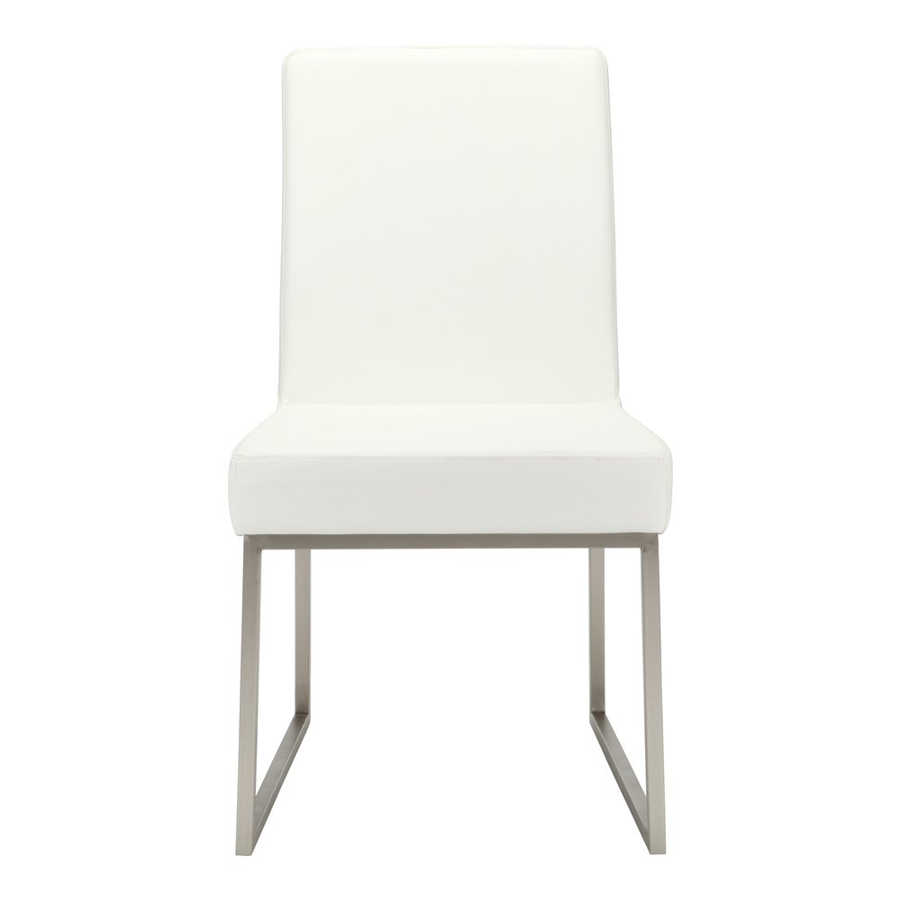 Set of Two White And Silver Faux Leather And Stainless Steel Dining Side Chairs HomeRoots