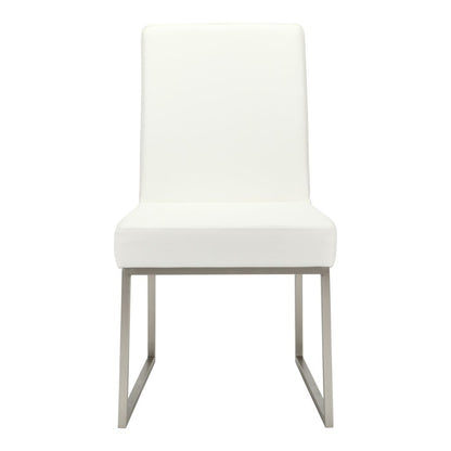 Set of Two White And Silver Faux Leather And Stainless Steel Dining Side Chairs HomeRoots