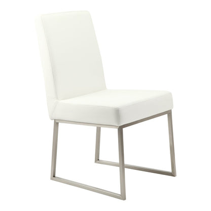 Set of Two White And Silver Faux Leather And Stainless Steel Dining Side Chairs HomeRoots