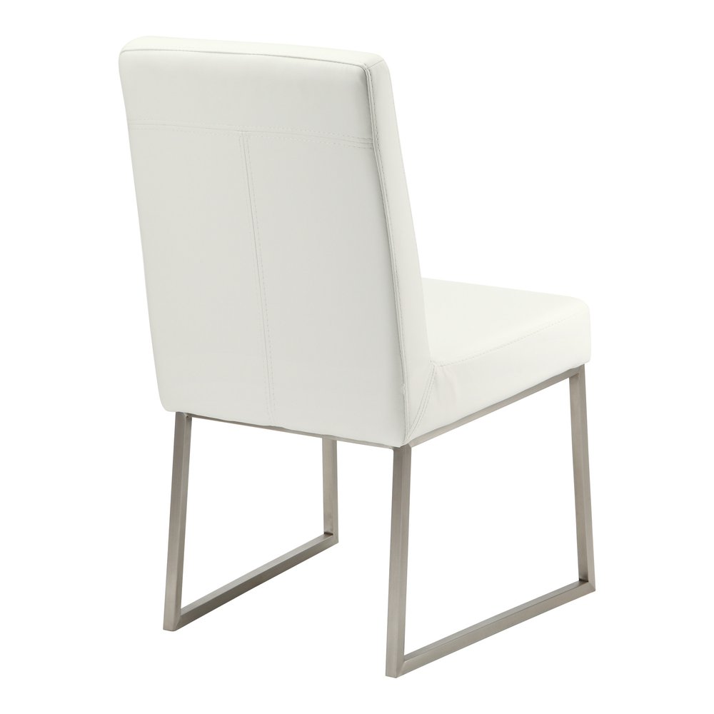 Set of Two White And Silver Faux Leather And Stainless Steel Dining Side Chairs HomeRoots