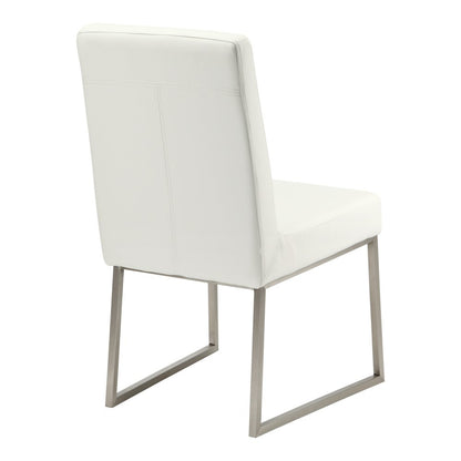 Set of Two White And Silver Faux Leather And Stainless Steel Dining Side Chairs HomeRoots