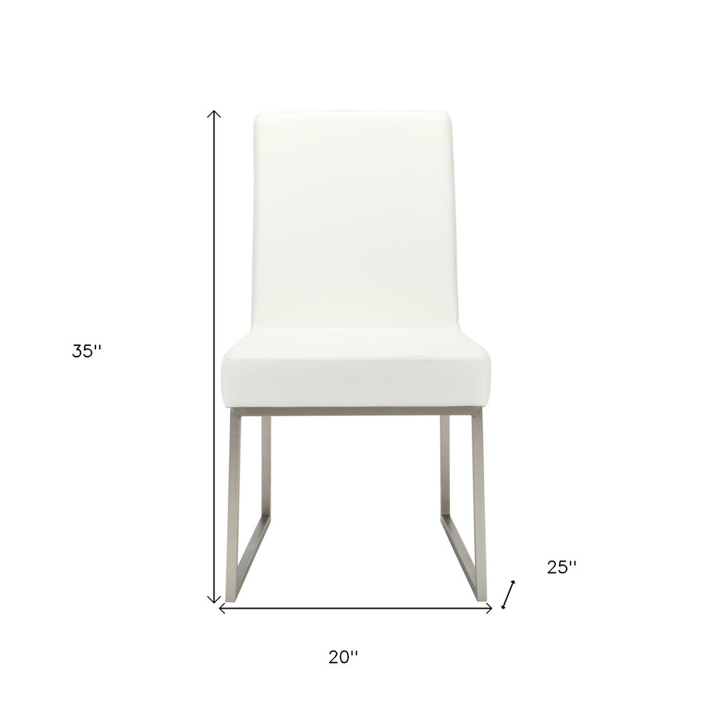 Set of Two White And Silver Faux Leather And Stainless Steel Dining Side Chairs HomeRoots