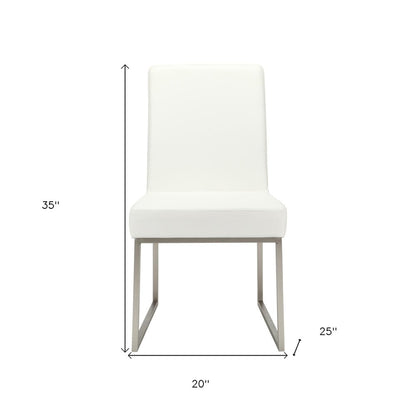Set of Two White And Silver Faux Leather And Stainless Steel Dining Side Chairs HomeRoots