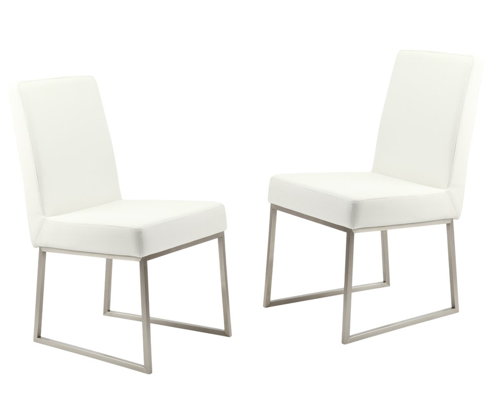 Set of Two White And Silver Faux Leather And Stainless Steel Dining Side Chairs HomeRoots