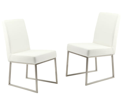 Set of Two White And Silver Faux Leather And Stainless Steel Dining Side Chairs HomeRoots