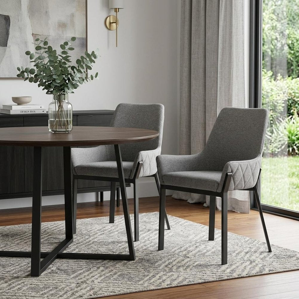 Set of Two Gray Upholstery Dining Arm Chairs HomeRoots