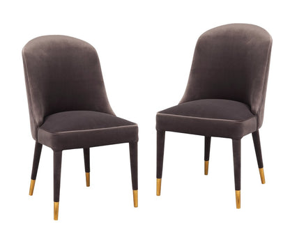 Set of Two Gray Black And Gold And Gray Velvet Dining Side Chairs HomeRoots