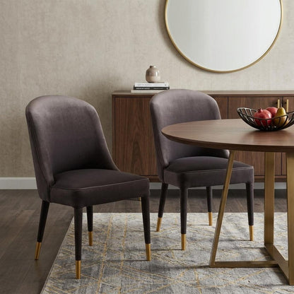 Set of Two Gray Black And Gold And Gray Velvet Dining Side Chairs HomeRoots
