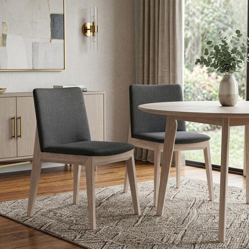 Set of Two Gray and Natural Fabric Dining Side Chairs HomeRoots