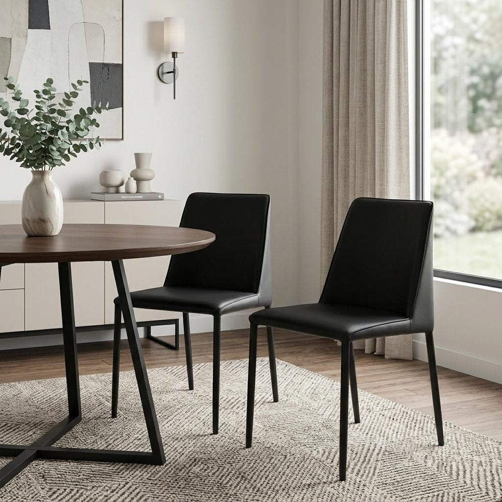 Set of Two Black Faux Leather Dining Side Chairs HomeRoots