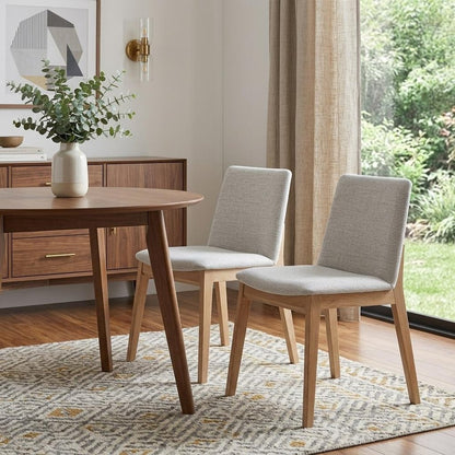 Set of Two Gray and Natural Fabric Dining Side Chairs HomeRoots