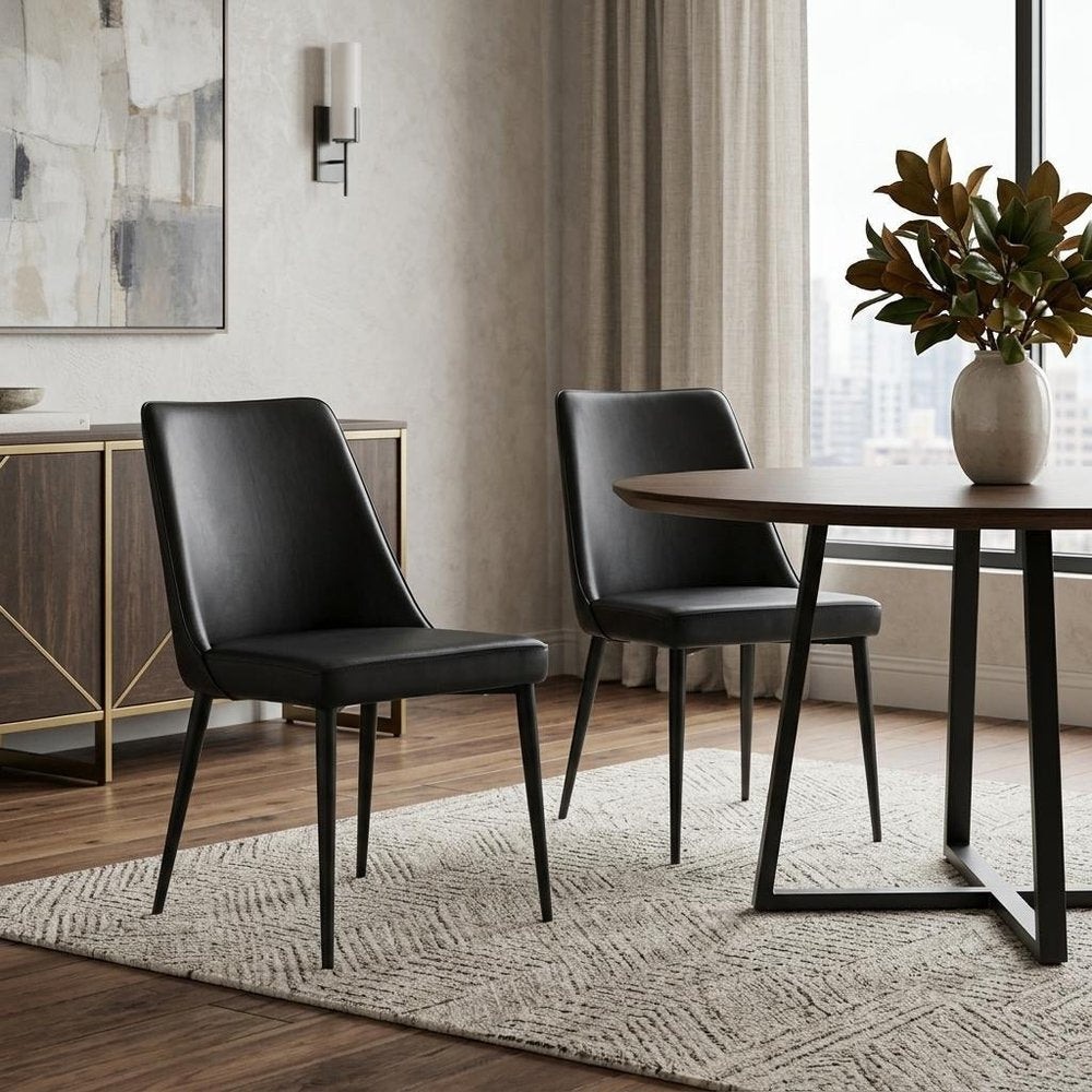 Set of Two Black Faux Leather Dining Side Chairs HomeRoots