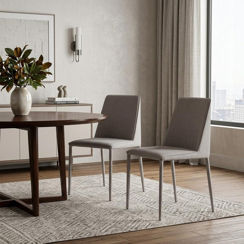 Set of Two Light Gray Fabric Dining Side Chairs HomeRoots