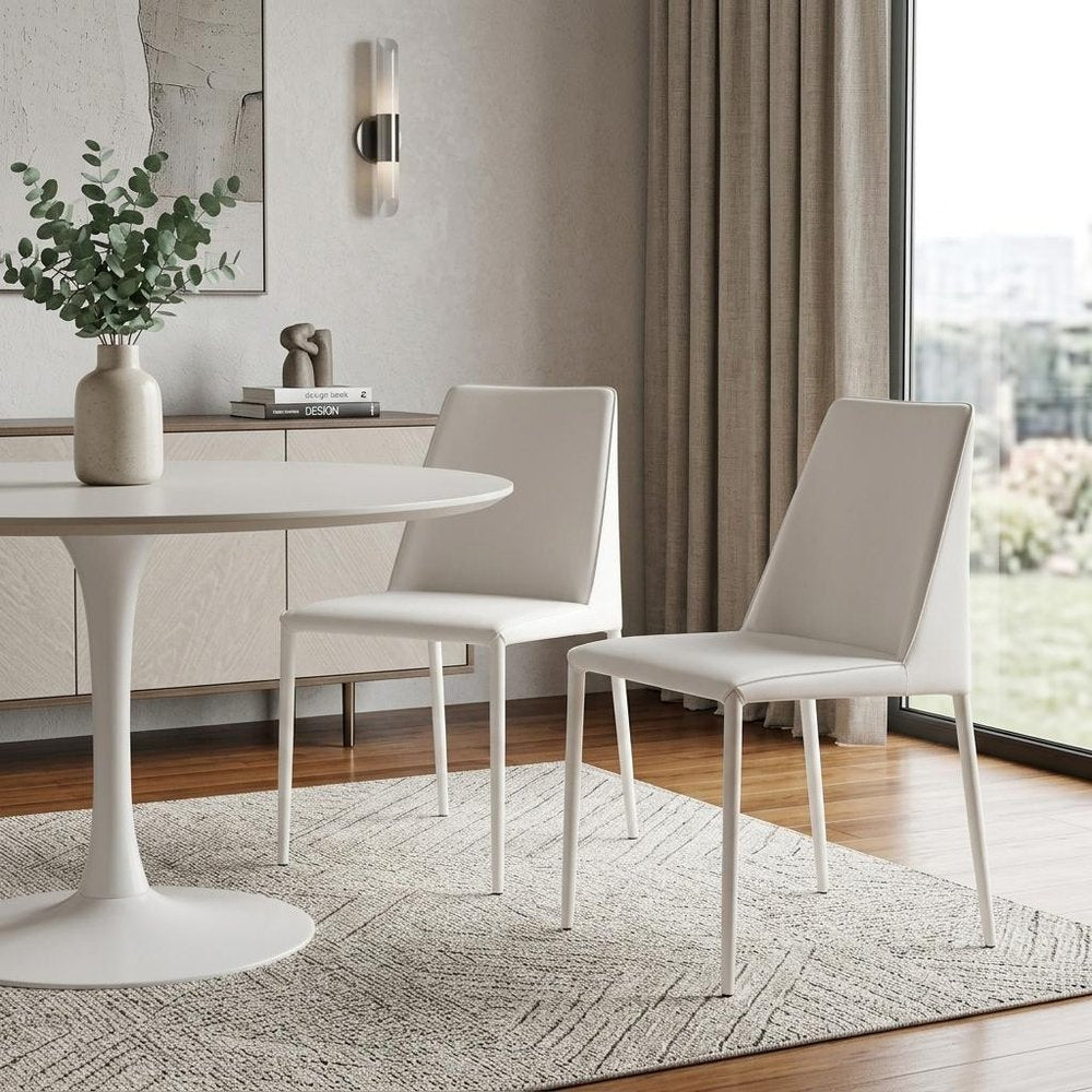 Set of Two White Faux Leather Dining Side Chairs HomeRoots