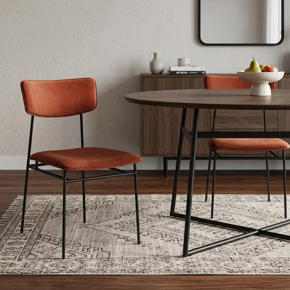 Set of Two Amber and Black Fabric Open Back Dining Side Chairs HomeRoots