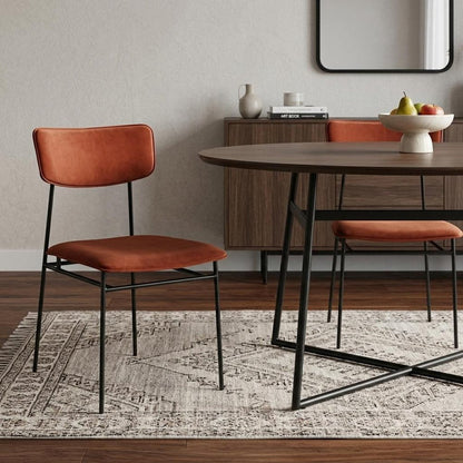 Set of Two Amber and Black Fabric Open Back Dining Side Chairs HomeRoots