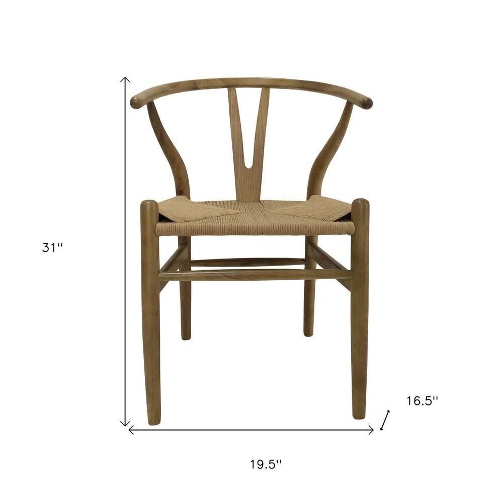 Set of Two Natural Solid Wood Wishbone Back Dining Arm Chairs HomeRoots