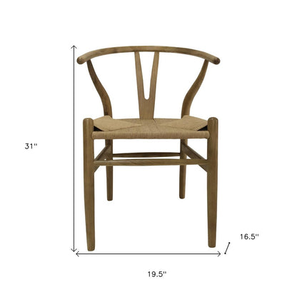 Set of Two Natural Solid Wood Wishbone Back Dining Arm Chairs HomeRoots