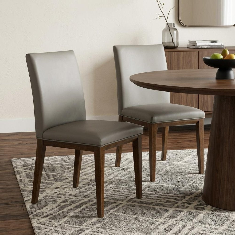 Set of Two Gray And Brown And Gray Leather Dining Side Chairs HomeRoots