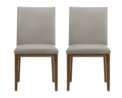 Set of Two Gray And Brown And Gray Leather Dining Side Chairs HomeRoots
