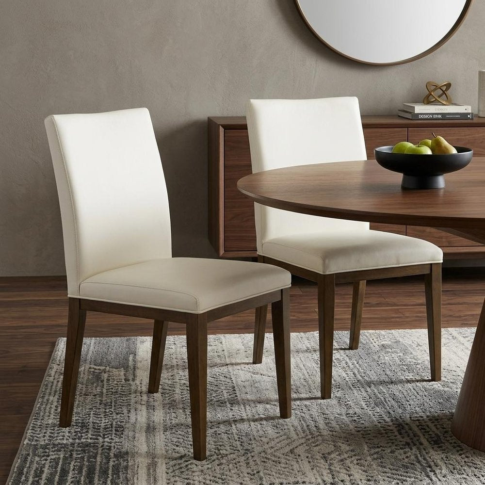 Set of Two White And Brown And White Leather Dining Side Chairs HomeRoots