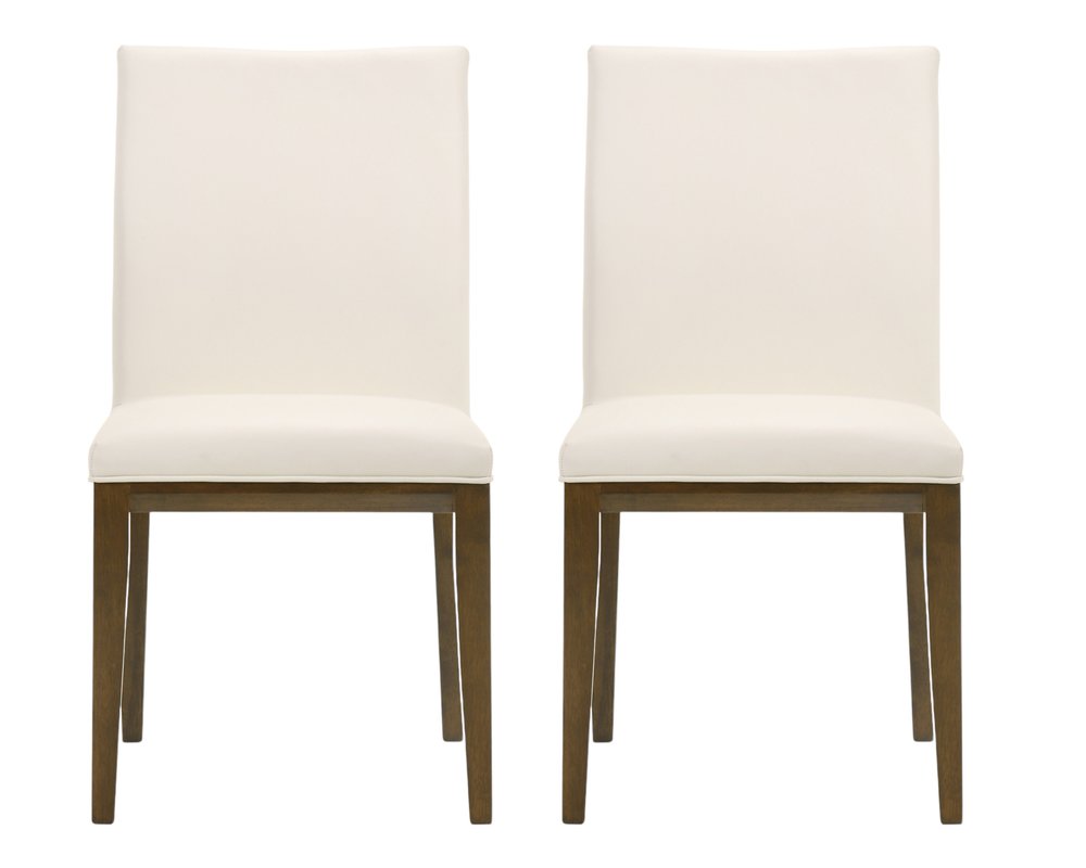 Set of Two White And Brown And White Leather Dining Side Chairs HomeRoots
