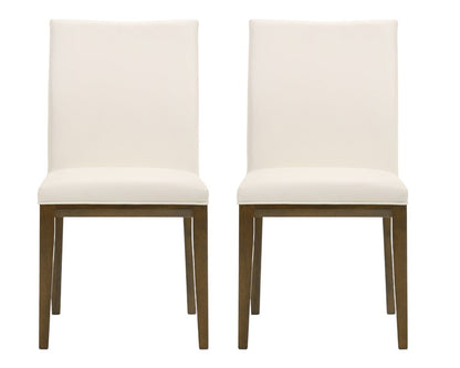Set of Two White And Brown And White Leather Dining Side Chairs HomeRoots