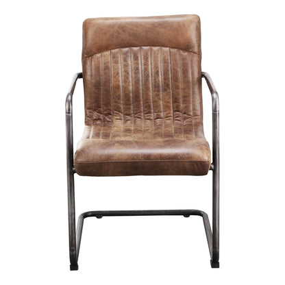 Set of Two Brown And Black And Brown Leather Dining Arm Chairs HomeRoots