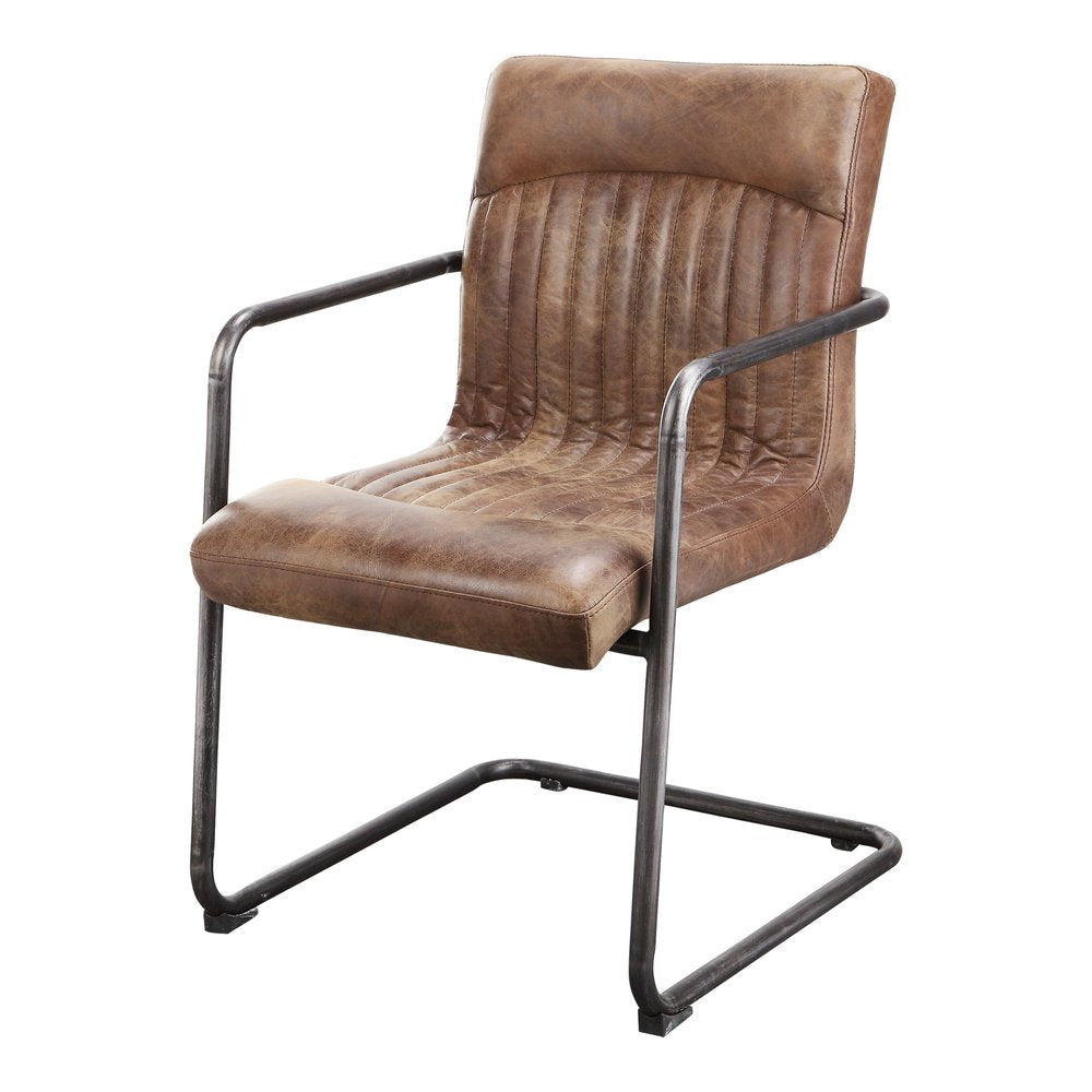 Set of Two Brown And Black And Brown Leather Dining Arm Chairs HomeRoots