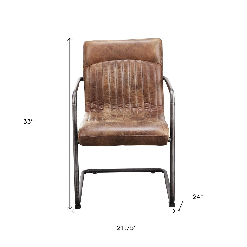 Set of Two Brown And Black And Brown Leather Dining Arm Chairs HomeRoots