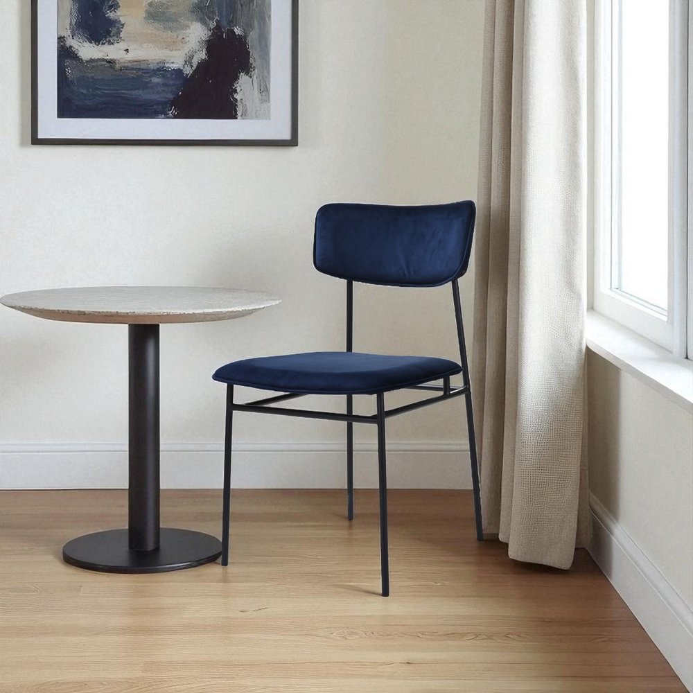 Blue And Black And Blue Velvet Open Back Dining Side Chair HomeRoots