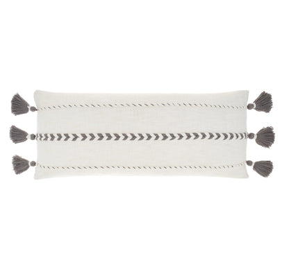 12" X 30" Gray and White Striped Cotton Lumbar Throw Pillow With Tassels FurniFindUSA