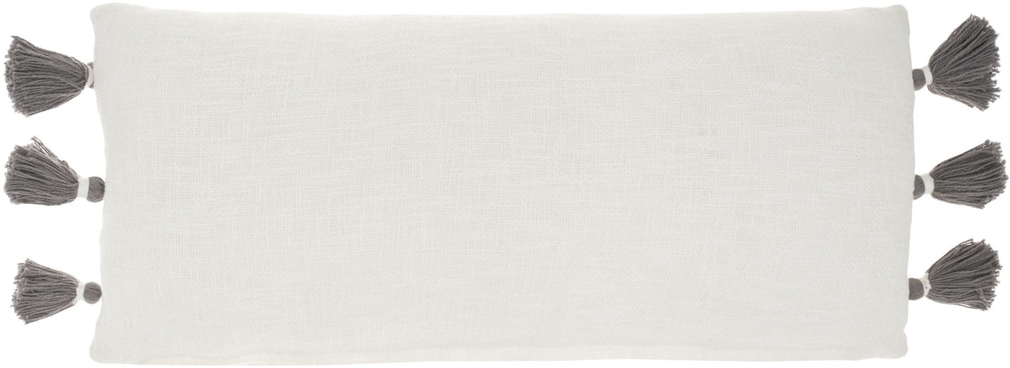12" X 30" Gray and White Striped Cotton Lumbar Throw Pillow With Tassels FurniFindUSA