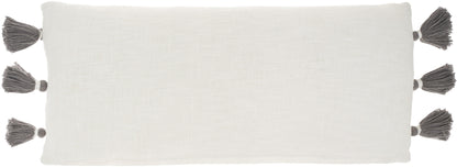 12" X 30" Gray and White Striped Cotton Lumbar Throw Pillow With Tassels FurniFindUSA