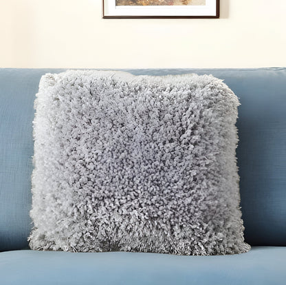 18" Light Gray Shag Throw Pillow FurniFindUSA
